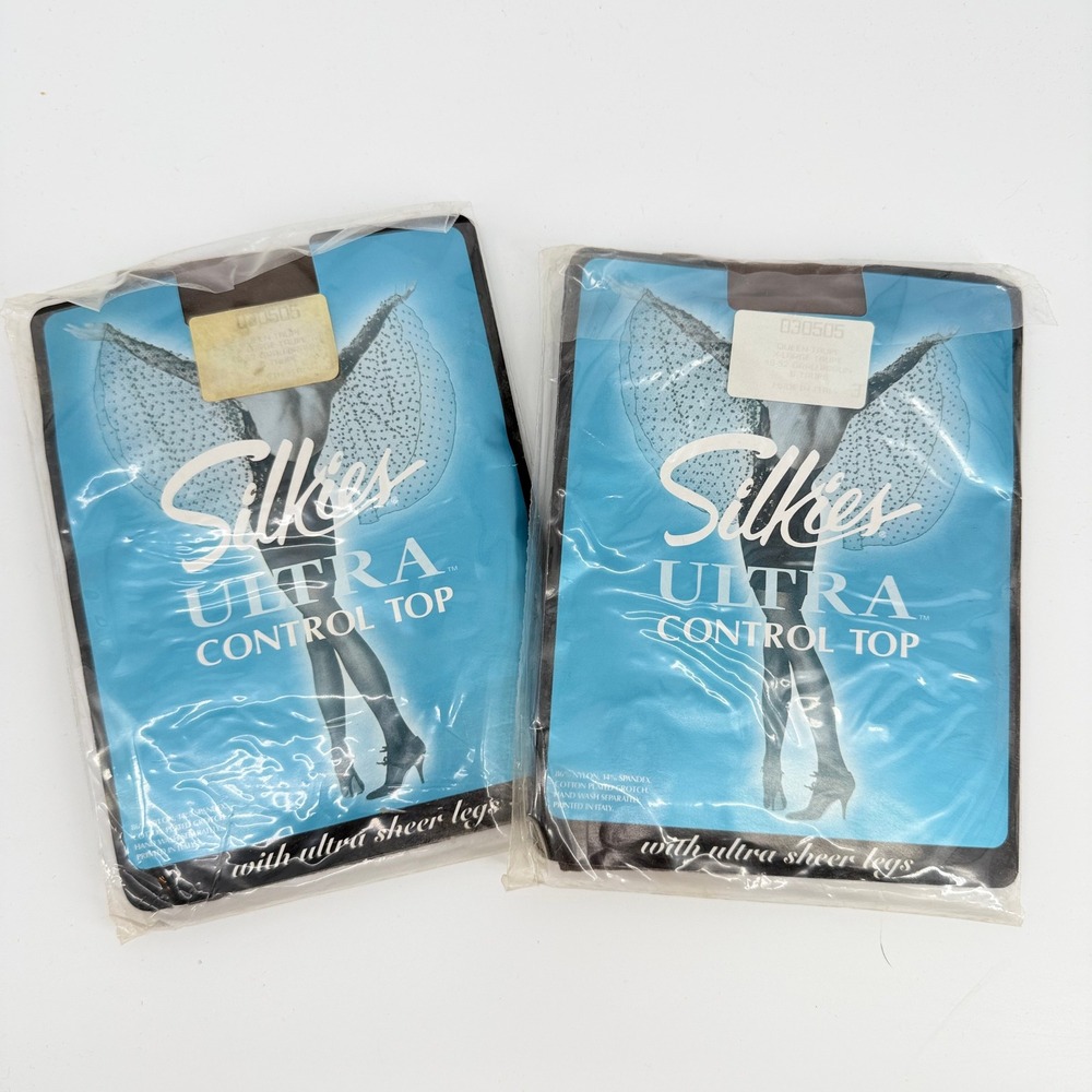 VTG Silkies Ultra Control Top Pantyhose Lot 2 NOS Queen XL Taupe Italy Sealed